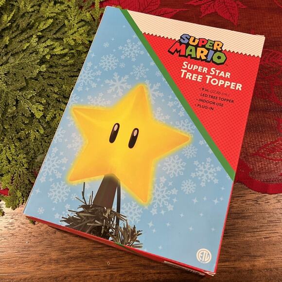 Super Mario Star Light Up LED 9” Christmas Tree Topper Top Plug In Yellow Corded - Picture 1 of 11